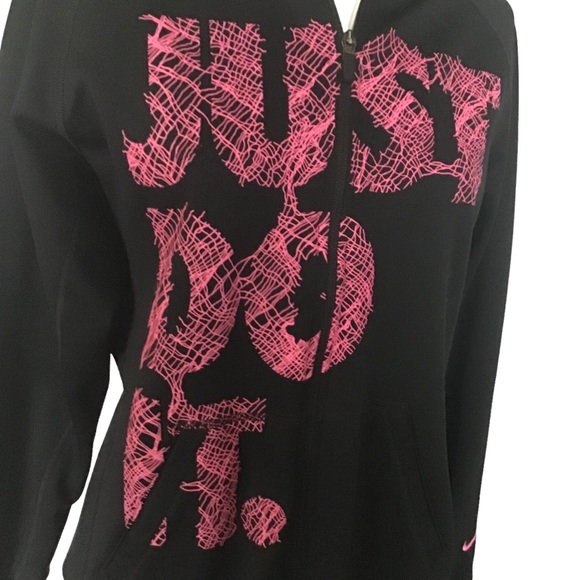 NIKE “Just Do It” Athletic Jacket Hooded Black & Pink Zip Up Long Sleeves Size M - Picture 2 of 7